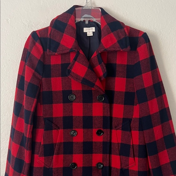Like New! J. Crew Wool Blend Buffalo Check Peacoat Red and Blue in Size 2 - Picture 3 of 16